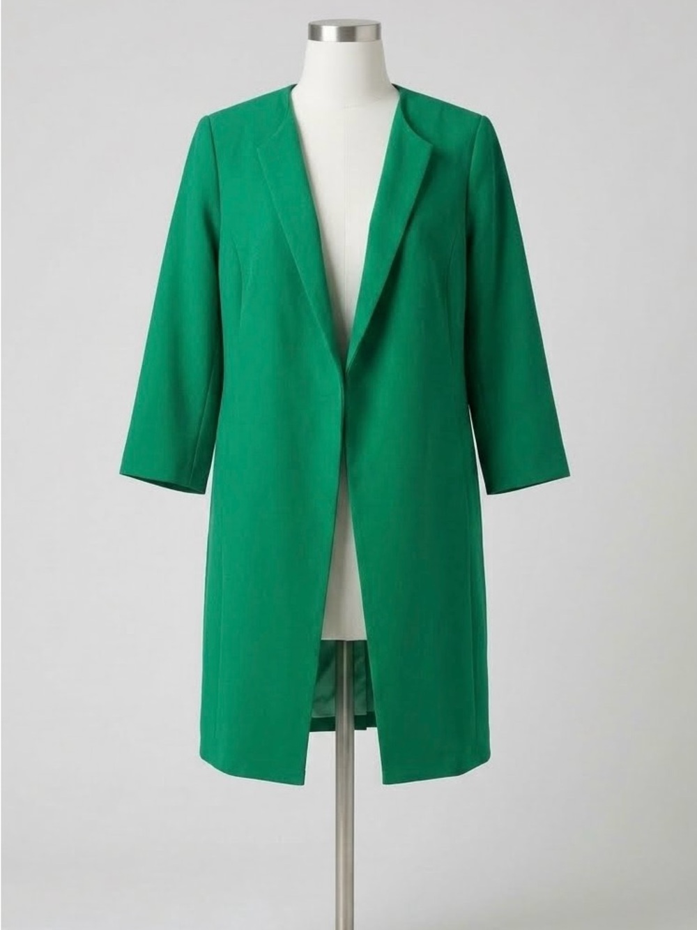 Vibrant Green Wool Blend Front Open Coat